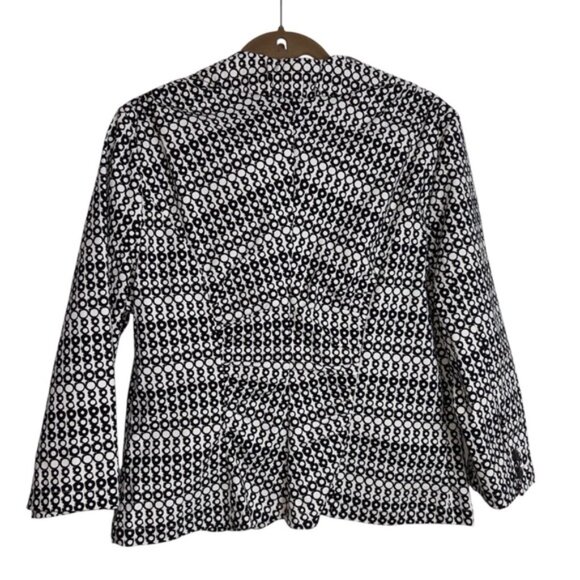 CAbi Women’s 12 Black White Brown Patterned Short Blazer Buttons Pockets Gathers - Picture 2 of 11